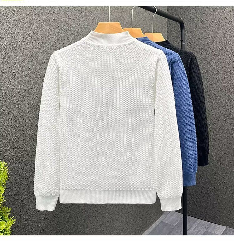 Herren Fleecepullover mit hohem Kragen, schmale Passform, langärmelig, Strickpullover, warm, lässig, Rollkragenoberteil_voghion.com
