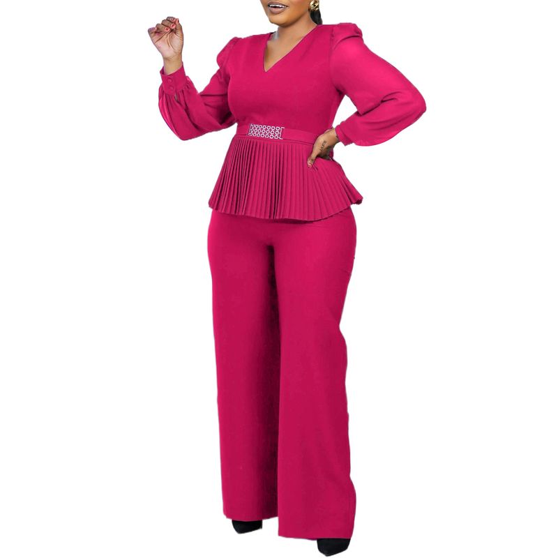 Ropa de mujer Nueva moda tradicional Tongle Top de manga larga Pantalones de pierna ancha Traje de dos piezas_voghion.com