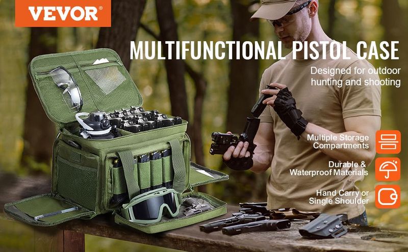 VEVOR Range Bag For 4 Pistols Tactical Gun Range Bag Single Shoulder Strip Green_voghion.com