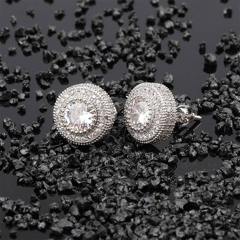 Orecchini Hip Hop con Zircone Pieno e Rotondo in Argento Sterling Popolari, Orecchini alla Moda per Uomo e Donna_voghion.com