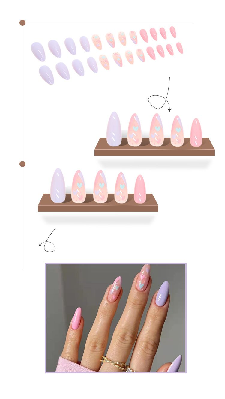 Nails Art Tragen Nagel Nagel Patch Macaron Farbe Nette Liebe Valentinstag Fertig Nagel Patch Rosa Lila Weiß_voghion.com