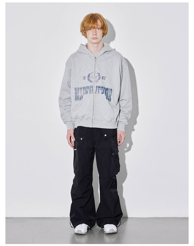 Vintage pound vintage outlets do old effect print loose zip hoodie per uomo nuovo autunno e inverno_voghion.com