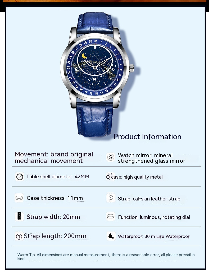 2023 Nou ceas de brand Starry Sky Disk, vânzare fierbinte, ceas mecanic complet automat pentru bărbați, impermeabil, luminos, ceas pentru bărbați_voghion.com