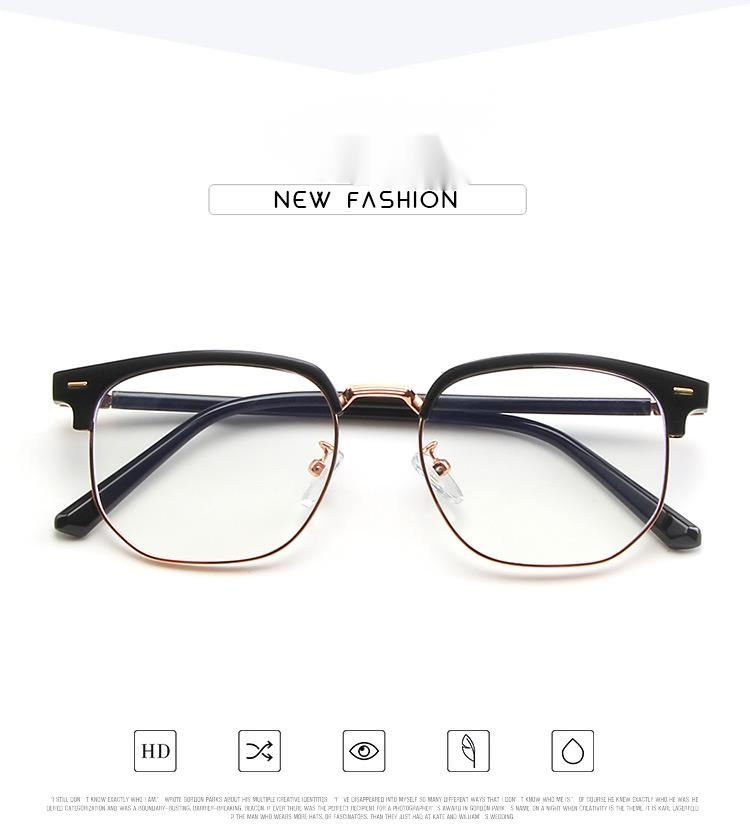 Moderiktiga unisex fyrkantiga enfärgade för män och kvinnor med metallbågar, polygonformade glasögon, mjuka svarta, mot blått ljus_voghion.com
