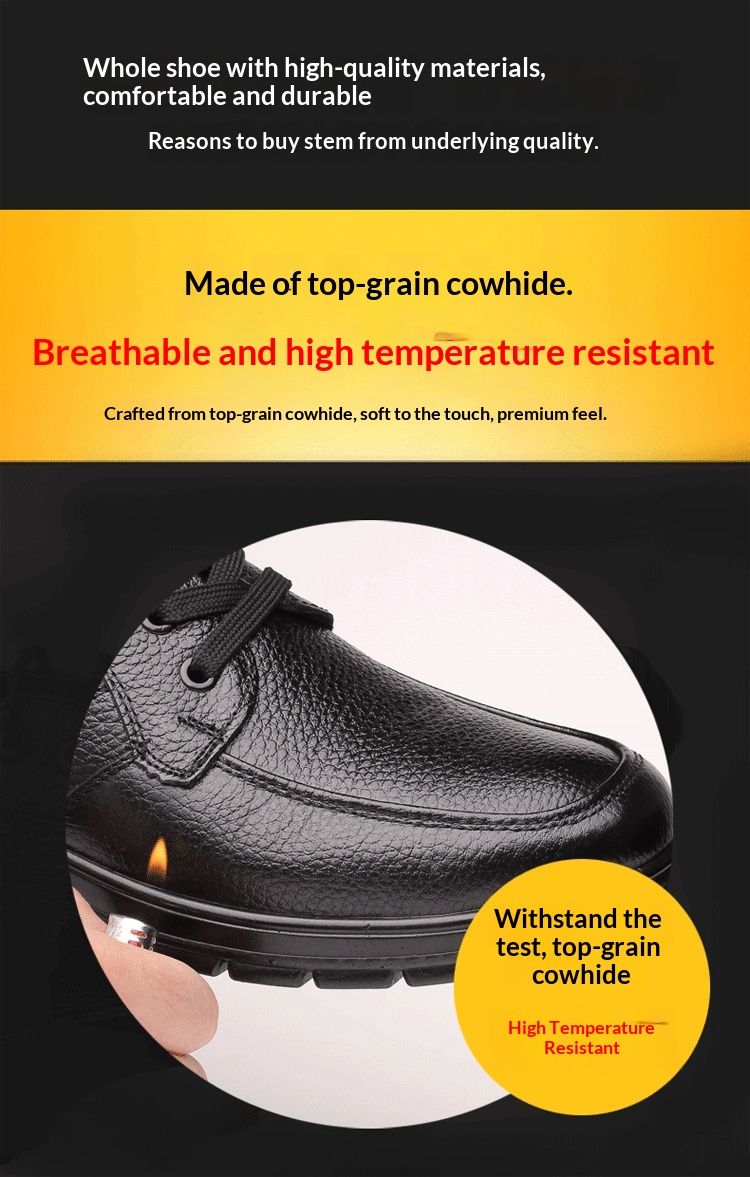 Chaussures de travail Glide Glide Winter Top Layer en cuir de vachette antidérapant pour homme, en cuir souple rembourré, style chef/hôtel, résistantes à l'usure et imperméables, pour une allure décontractée._voghion.com