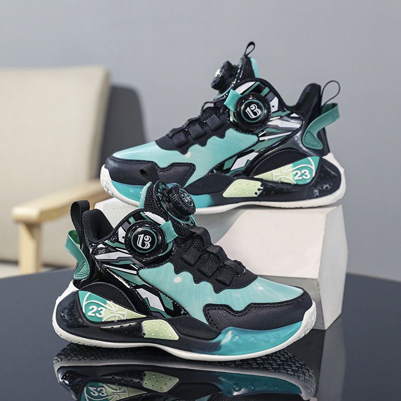 Children's Basketball Boys Autumn Winter New Leather Lined Cotton Sports Big Kids Twist Button Running Shoes_voghion.com