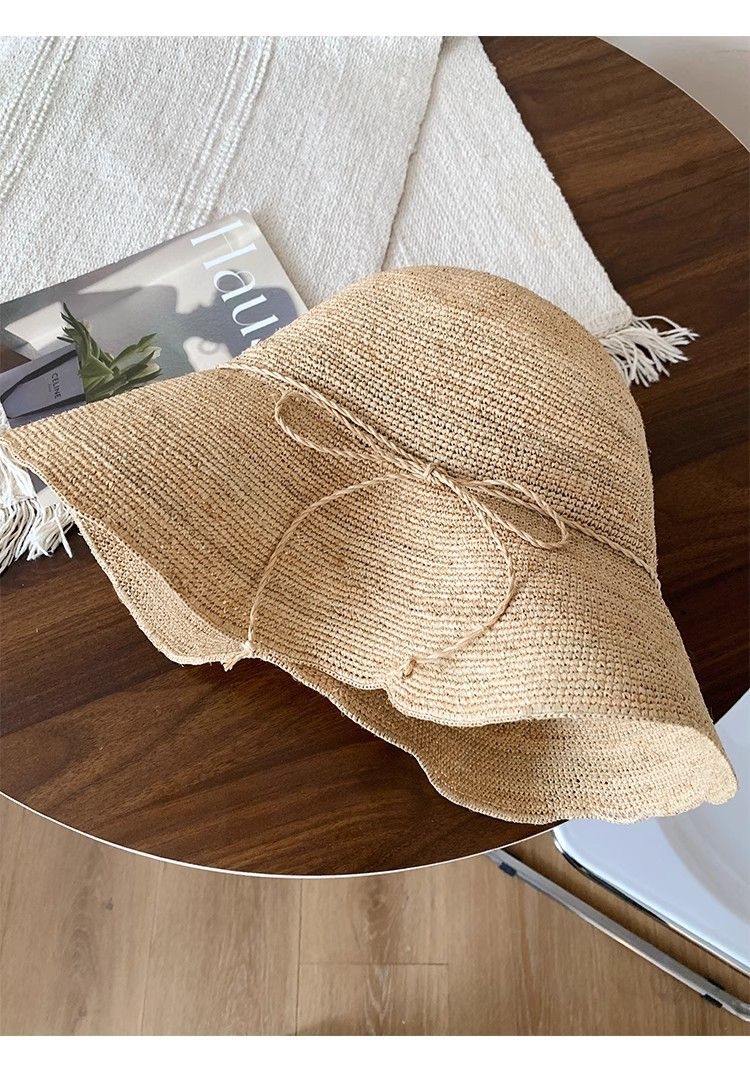 Cappello da pescatore in paglia, da donna, estivo, a tesa larga, con protezione solare, per le vacanze al mare, fatto a mano e finemente intrecciato_voghion.com