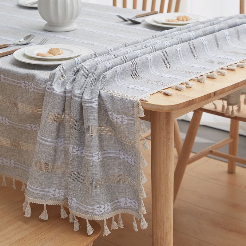 Nappe à rayures vintage française - Style ferme rustique avec détails brodés, élégante et stylée pour table à manger et table basse_voghion.com