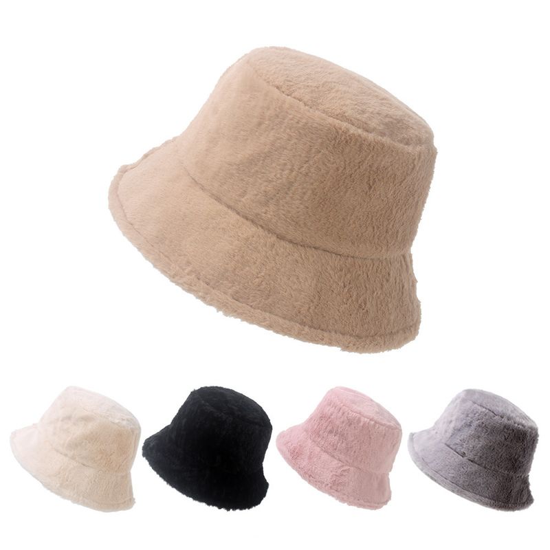 Cappello parasole caldo da pescatore in pelliccia di coniglio tinta unita, alla moda, autunno e inverno_voghion.com