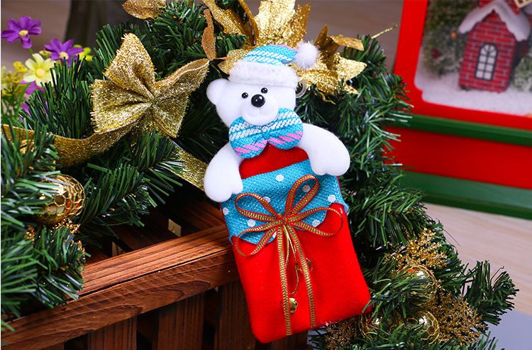 Adornos navideños Árbol de Navidad para niños Colgante Lazo con campana Almacenamiento Regalos Bolsa de regalo Suministros_voghion.com