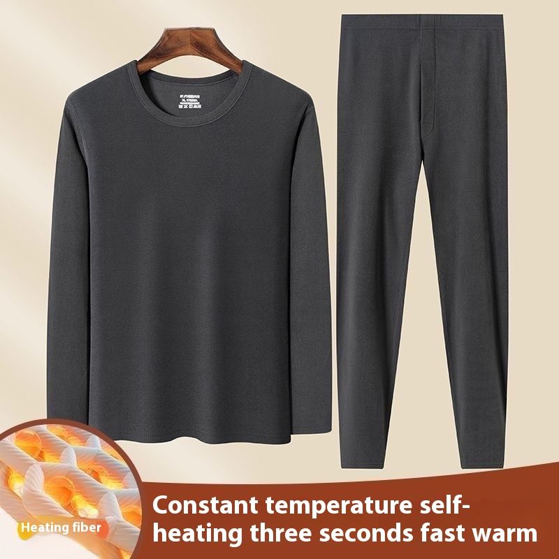 2024 Nuovo girocollo autunno vestiti pantaloni per moda autunno/inverno bifacciale caldo intimo uomo set autoriscaldante_voghion.com