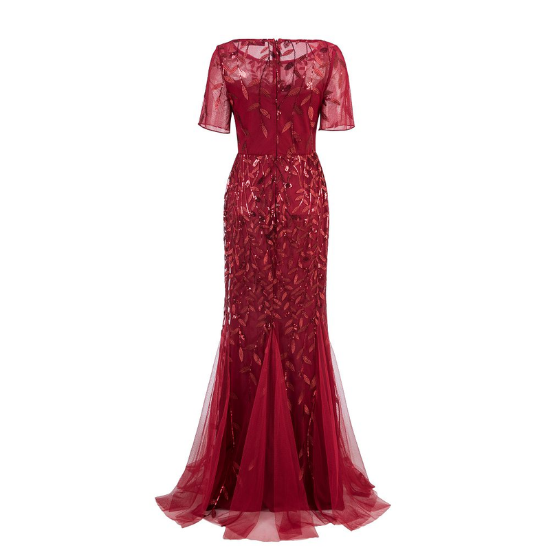 Plus Size Evening Dresses Mermaid O Neck Short Sleeve Lace Appliques Tulle Long Party Gown Robe Soiree Sexy Formal Dress Vestido_voghion.com