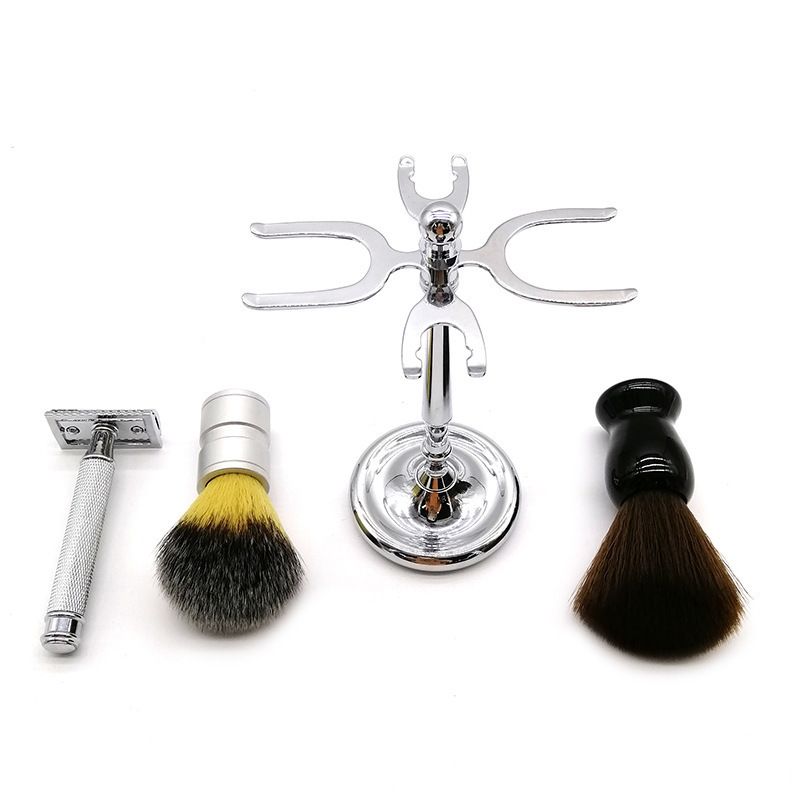 Spazzola per barba e viso speciale per uomo, set da 4 pezzi, setole di cinghiale, acciaio inossidabile, nuovo prodotto_voghion.com