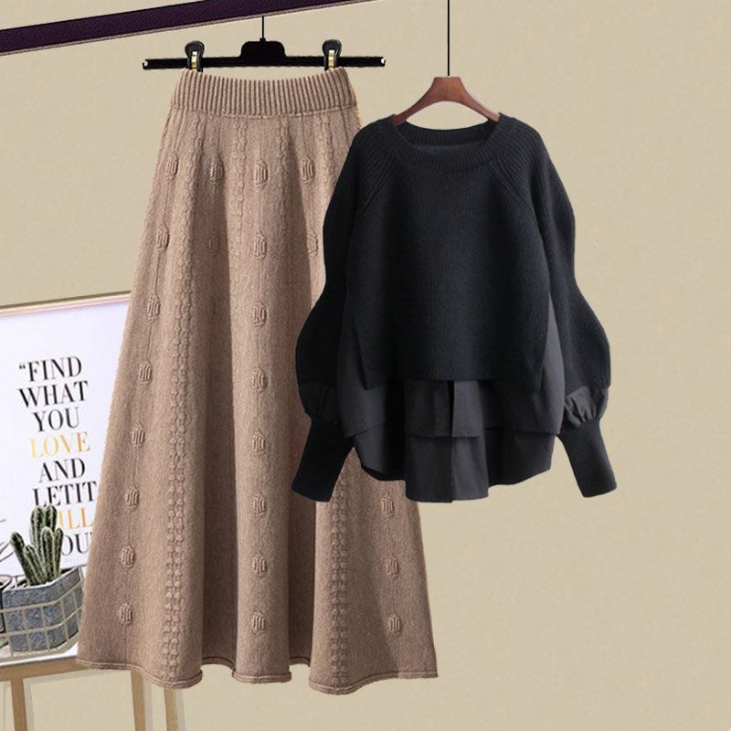 Damenbekleidung New Style Fashion Wear Western Style Loose Lazy Style Pullover Schlanker Rock Zweiteiliger Anzug_voghion.com