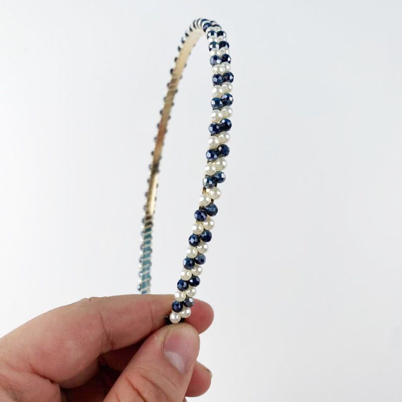 Perlen-Kristall-Stirnband, Voller Strass-Haarreif, Koreanisches minimalistisches Vintage-Haar-Accessoire mit einreihigen Perlen und Kristallen für Frauen_voghion.com