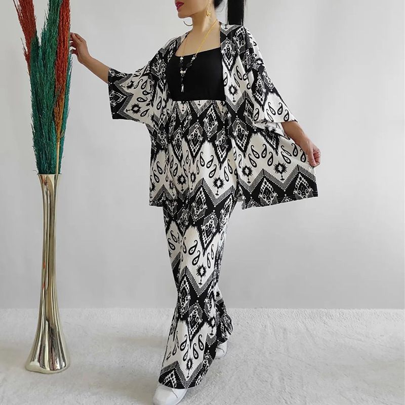 ChicShe Foreign Trade Middle East Damenmode Sommer 2024: Neues, lockeres Plus-Size-Shirt mit Print und halblangen Ärmeln, lässige Hose mit weitem Bein_voghion.com