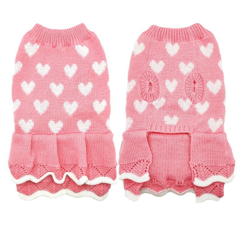 Pull chaud pour chien, motif cœur, rouge et rose, pour l'automne et l'hiver, vêtement pour animaux de compagnie, Noël, Nouvel An_voghion.com