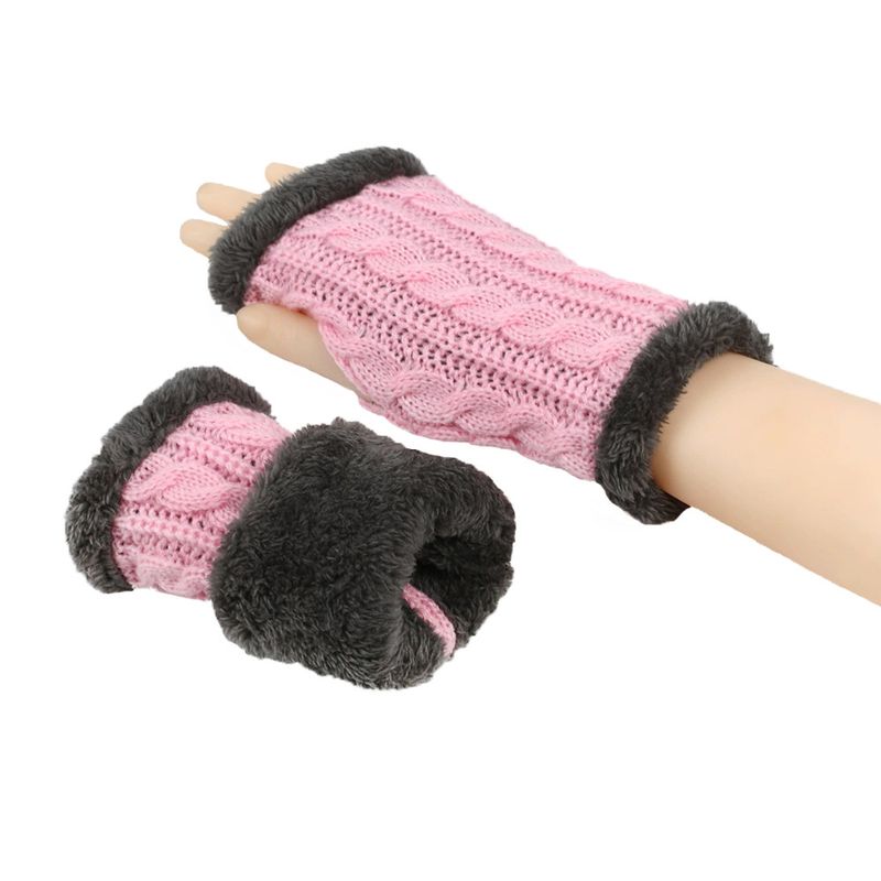 Unisex Fleecehandschuhe Gestrickte fingerlose Handschuhe mit Achterdrehung Kurze warme Manschette mit Fleecehandschuhen_voghion.com