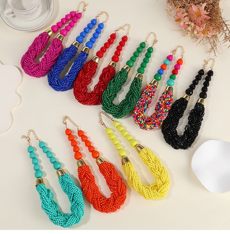 Woven Three-piece Beaded Rice Beads Multi-layer Exaggerated Retro Ethnic Bohemian Necklace Set Ladies_voghion.com