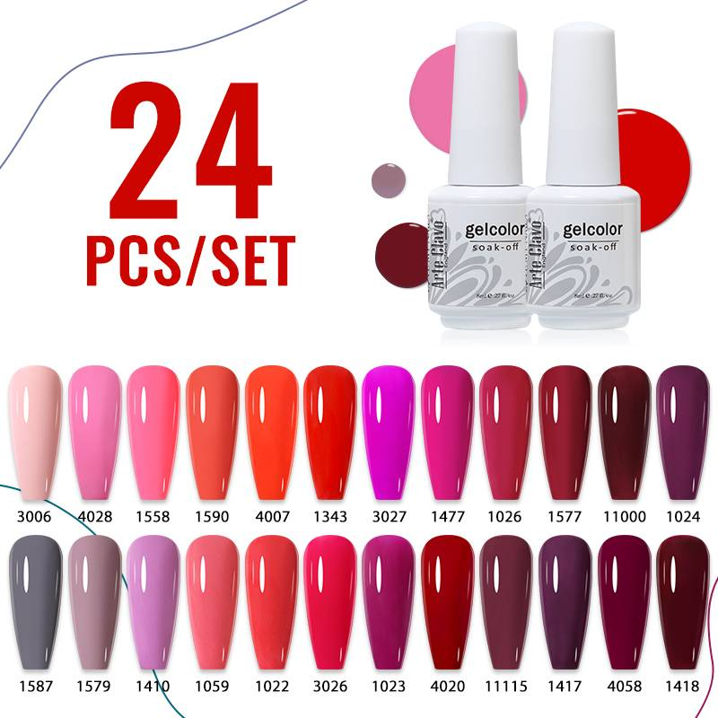 Arte Clavo 24-teiliges Nagelgel-Set, 8 ml, Farben, semipermanentes UV-Soak-Off-Gel, Nail Art, DIY-Lack-Set für Maniküre-Lacke_voghion.com