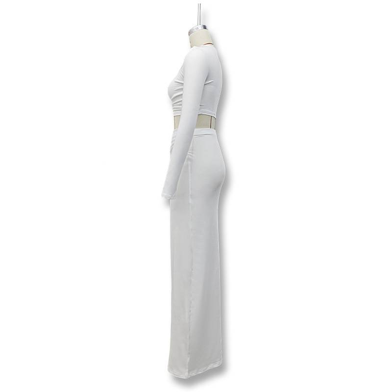 Plissierte zweiteilige Sets für Damen-Outfits mit Rundhalsausschnitt, unregelmäßigen Tanktops und langem Freizeitrock für Damenpartys_voghion.com