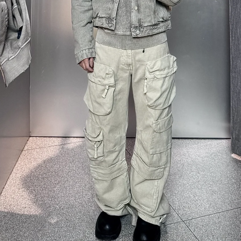 Moška oblačila God Pants Replacement 24ss Workwear Žepno oprane funkcionalne kavbojke Spomladi Casual Wide Leg Moške_voghion.com