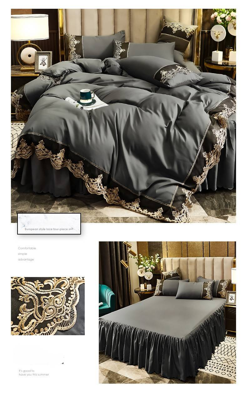 Set di quattro pezzi con gonna da letto in pizzo spazzolato Mona Light Luxury Collection Art Skin Friendly_voghion.com
