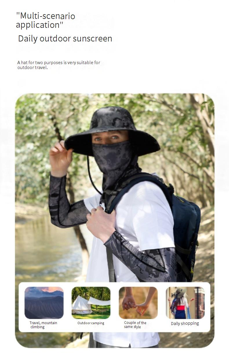 Outdoor-Bucket-Hut für Herren mit kühlenden Armstulpen und Gesichtsmaske – Sonnenschutz LSF 50+, leicht und atmungsaktiv zum Radfahren, Wandern, Reisen_voghion.com