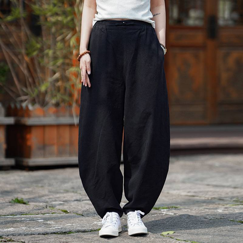 Chinese-style Men's Spring And Summer Thin, Loose, Large-sized Casual Long Pants, Wide-leg Cotton And Linen Curved Knife Pants_voghion.com