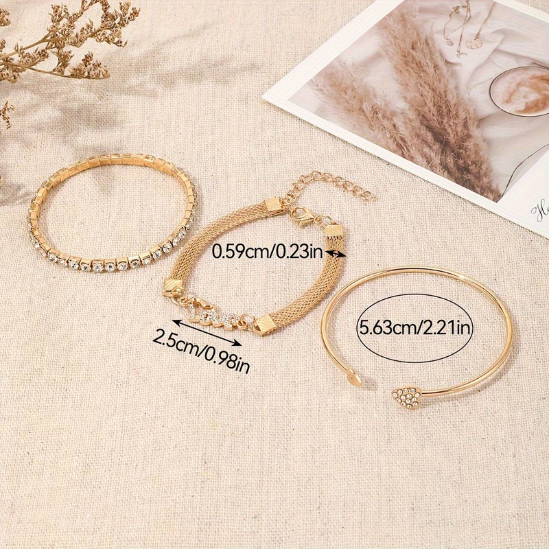 Diamond-in Love LOVE Bracelet Set, Creative Retro Simple Alloy Single-layer Trendy Handkerchief | Very Suitable For Daily Life, Parties, Gifts_voghion.com