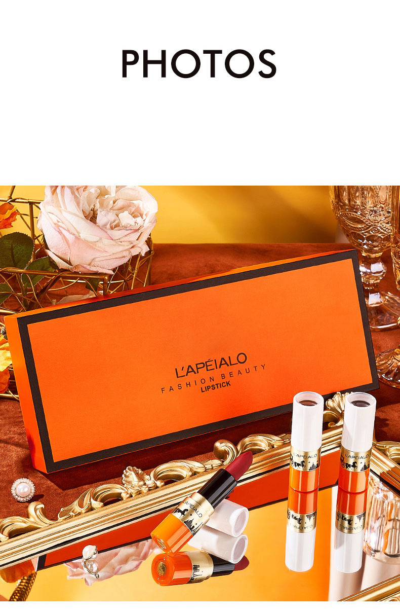 Velvet Matte Lipstick Set - 8 Long-Lasting Non-Stick Lipstick Shades, Luxe Gift Box With Pouch, High-End Orange Collection_voghion.com