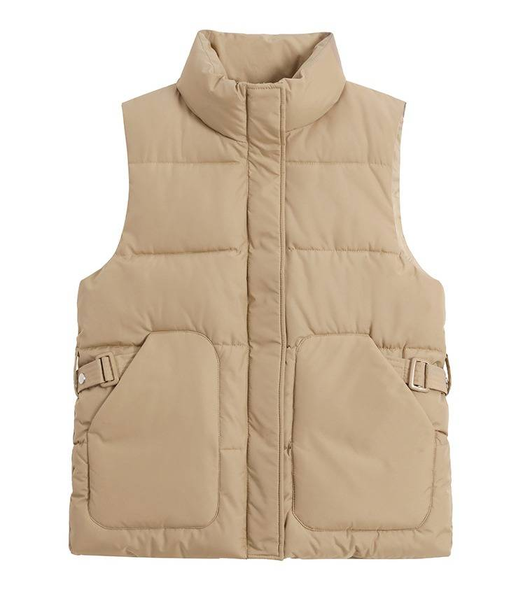 Women's Quilted Sleeveless Vest - Lightweight Padded Jacket For Autumn Winter, Casual Loose Fit, High Neck Design With Pockets_voghion.com