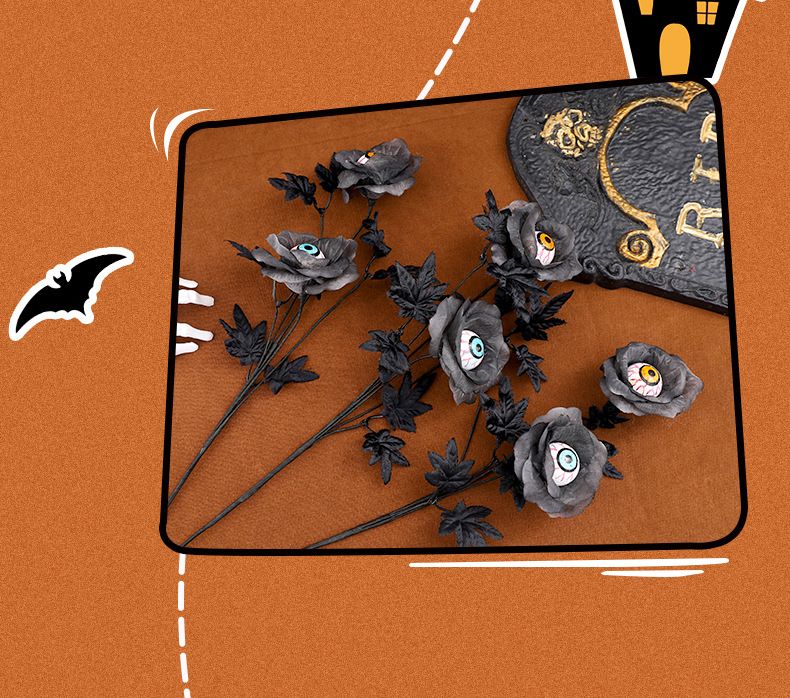 Bouquet da taglio di foglie d'acero con bulbo oculare nero horror di Halloween, festival fantasma, decorazioni commerciali per la casa di Halloween_voghion.com