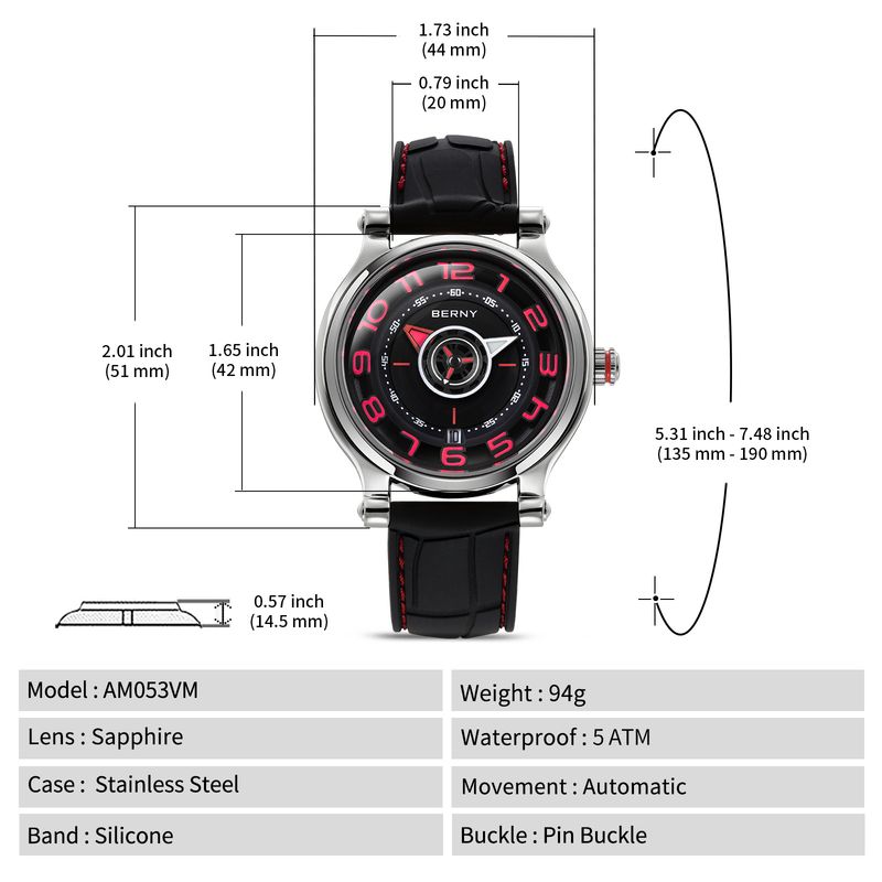 Relojes automáticos BERNY para hombre, de moda, resistentes al agua hasta 5 ATM, correa de silicona, reloj mecánico con fecha, reloj de pulsera de zafiro superluminoso y fácil de leer._voghion.com