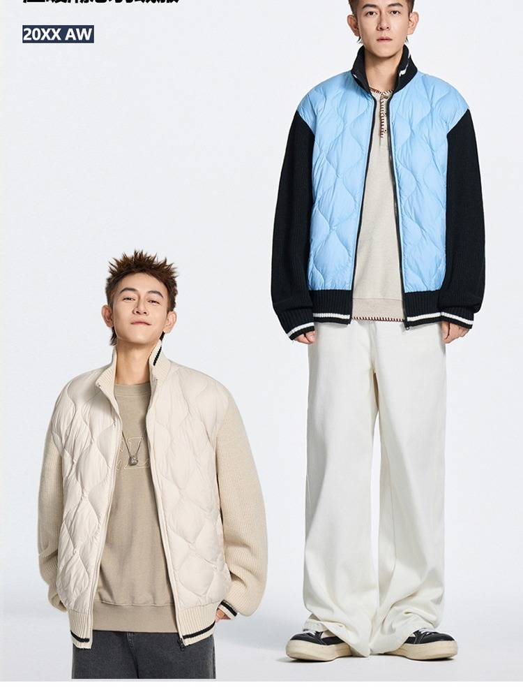 Men's Lightweight Down Jacket – Feather Filling Coats, Slim Fit, Black/Beige/Blue Men's Clothing_voghion.com