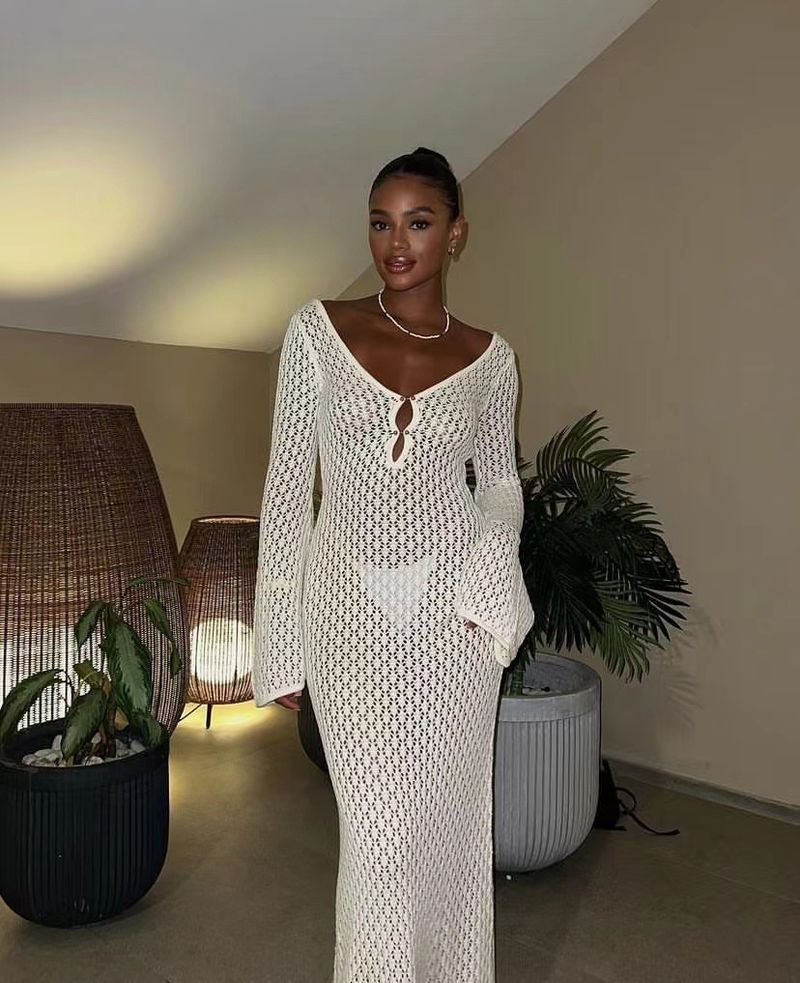 Strandkleid – Langer Häkel-Spitzen-Kimono mit ausgehöhltem Design, Boho-Bademode-Coverup für Frauen, Sommerurlaub & Poolparty_voghion.com