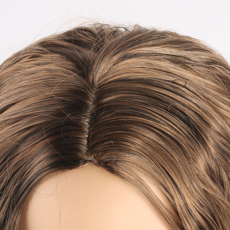 Parrucca con extension per capelli, nuova parrucca per donna, capelli neri ricci alla moda, ondulati, ricci di mais, riga centrale, frangia, copricapo completo._voghion.com