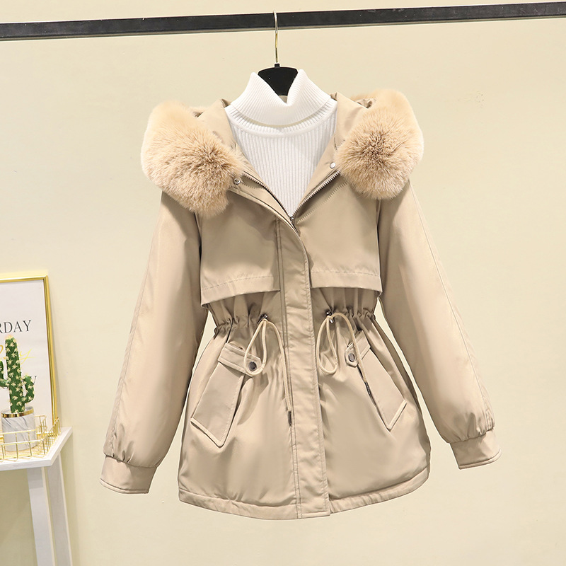 Women's drawstring cotton-padded coat in long plus cashmere pie to overcome cotton-padded jacket Korean version loose down winter coat_voghion.com