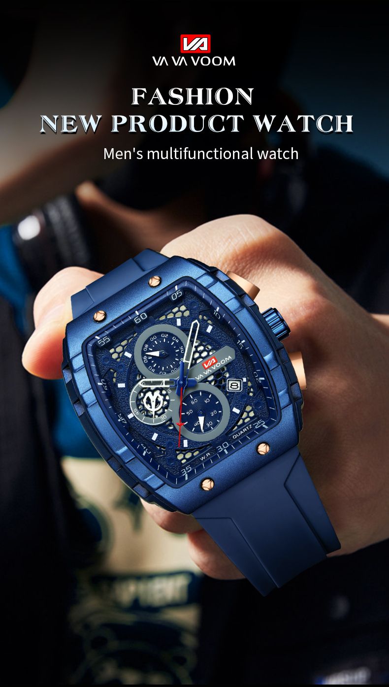 Men Watch With 47mm Large Dial Timing Multifunctional Clock Fashionable Silicone Strap Military Sports Watch For Men_voghion.com