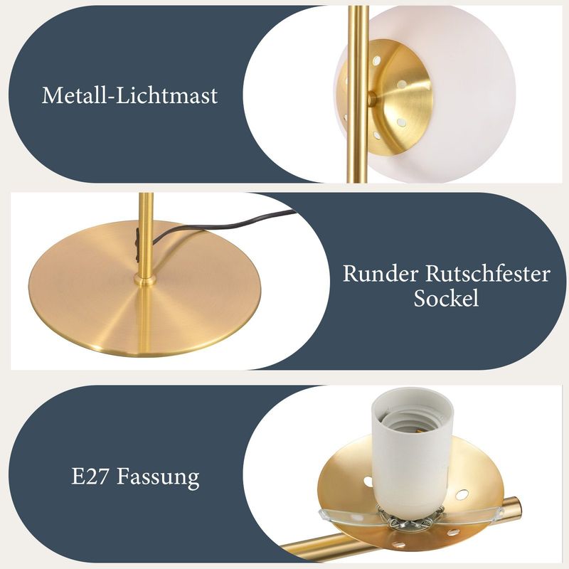 Glitzerlife Stehlampe Gold Modern Stehleuchte - 3 Flammige E27 Design Standleuchte Mit Fußschalter Metall Aus Glaskugel Bodenlampe Für Schlafzimmer Büro Hotel_voghion.com
