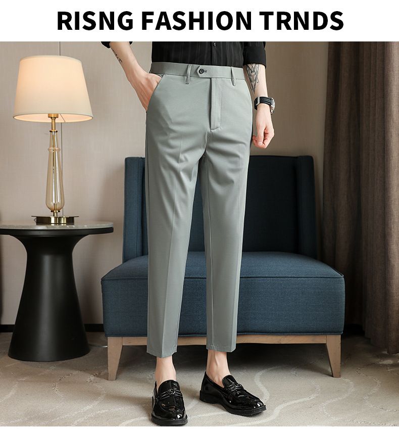 Nuovo prodotto estivo rinfrescante pantaloni casual sottili pantaloni slim elasticizzati in seta di gelso pantaloni a nove punte in seta ghiaccio alla moda_voghion.com