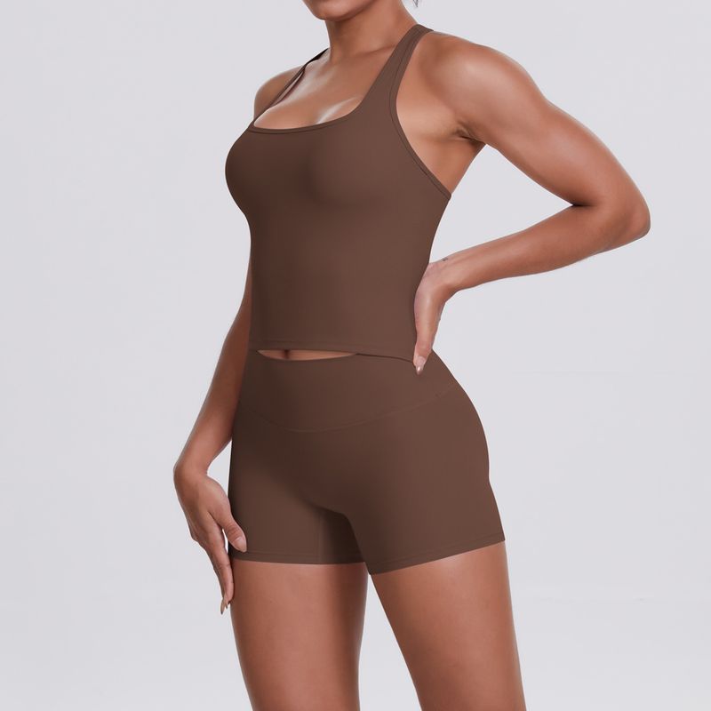 Neues, doppelseitiges, gebürstetes, einfarbiges, eng anliegendes Racerback-Sport-BH-Set für Laufen, Fitness und Yoga für Damen_voghion.com