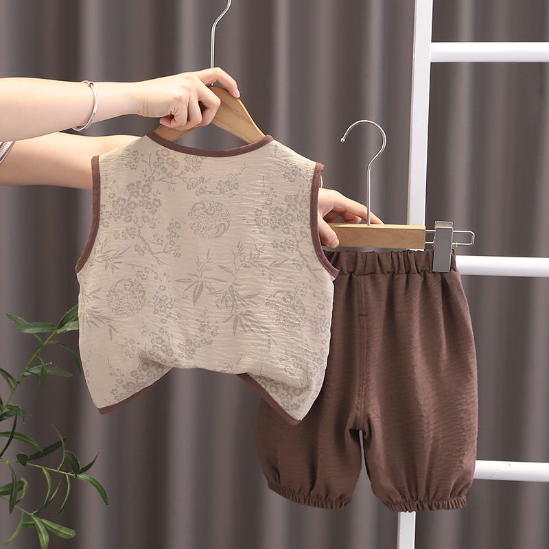 Summerkostüm fir Jongen, Moudeweste, Shorts, zweedeelegt Set, dënn ärmellos Kannerkleeder fir Puppelcher_voghion.com