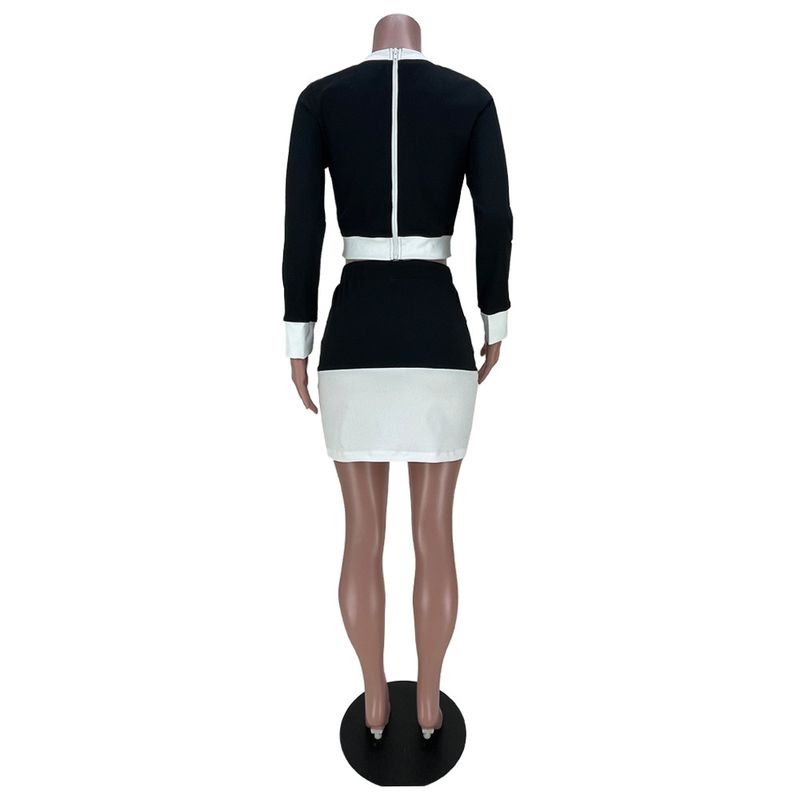 Women's fashion casual black and white stripes with buttons two-piece set_voghion.com