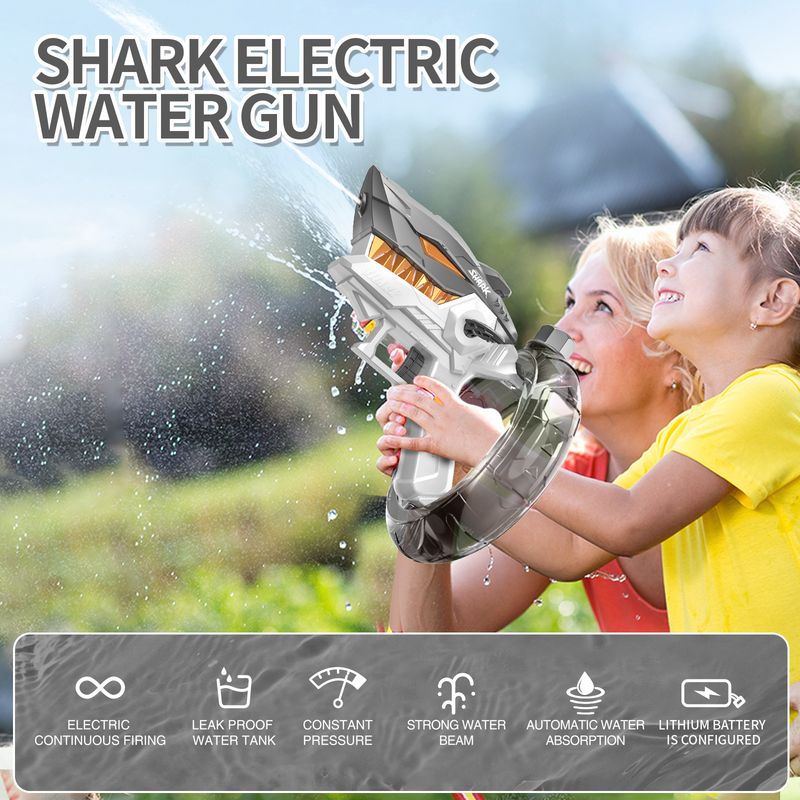 Neue elektrische Hai-Wasserpistole mit schwarzer Technologie, große Kapazität, vollautomatische Dauerwasserpistole, Sommerspielzeug für Kinder_voghion.com