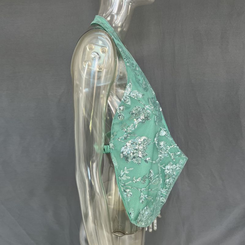 Women's Clothing Spring And Summer Hot Sale Women's Sexy Backless Sequined V Neck Top_voghion.com