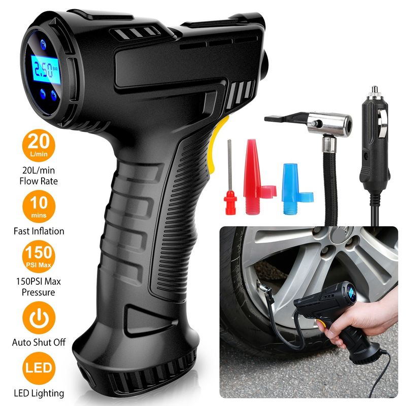 Portable Car Tire Inflator DC 12V Digital Car Air Pump Compressor Electric Air Pump with LED Light 150PSI_voghion.com