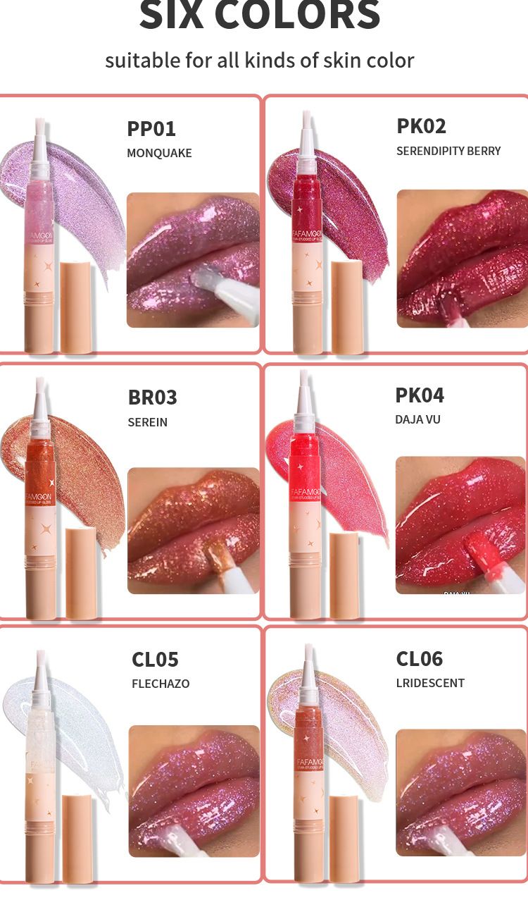 FAFAMOON Pearlescent Lip Gloss Rotating Pen Easy Coloring Soft Brush Flash Lip Honey Doodle Lip Pearlescent Lip Glaze Explosions_voghion.com