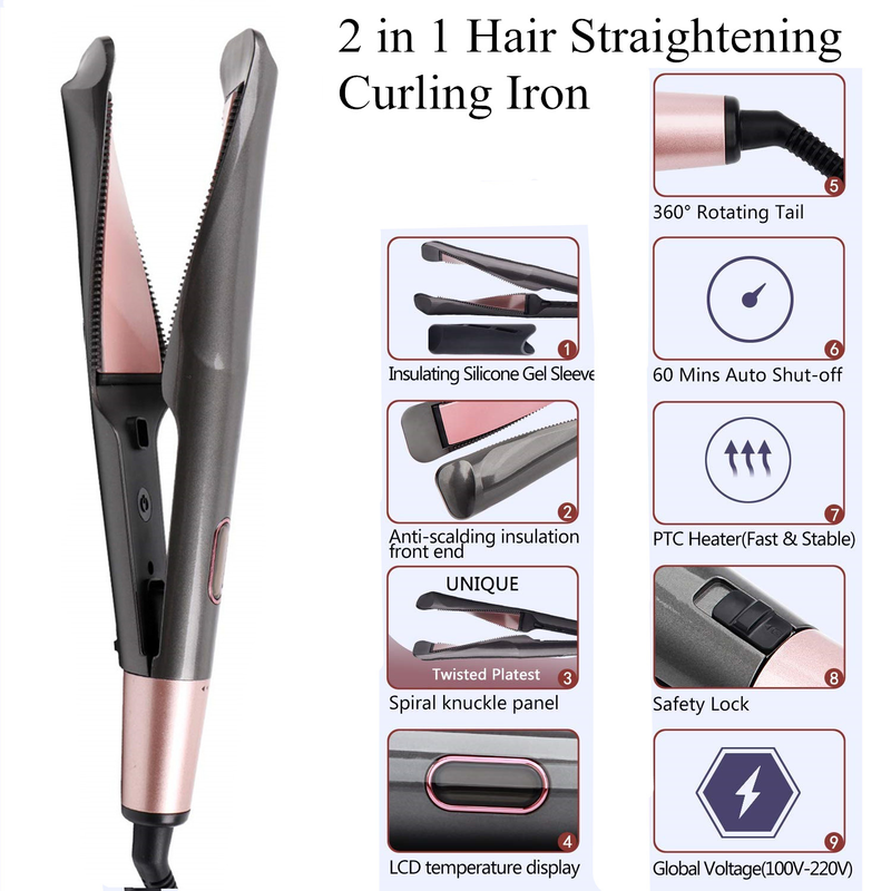 Straightener And Curler 2-in-1, Professional Negative Ion Curler, Fast Heating_voghion.com