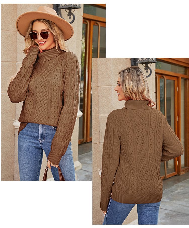 Damenbekleidung, beliebter Rollkragen-Twist-Pullover für Damen, einfarbig, gestrickte Oberteile, Temperament, Rollkragen-Bottom-Shirt_voghion.com
